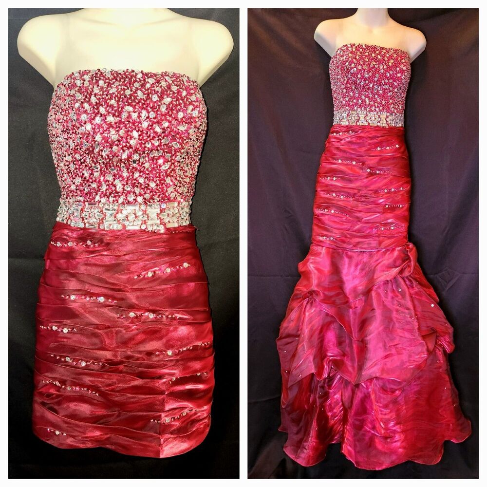 Sz 2 Kiss Kiss Formal RASPBERRY Magenta PINK prom dress - Mermaid or Mini Skirt